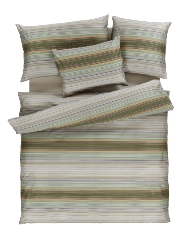 Grünliche Baumwoll-Bettwäsche mit Linienmuster