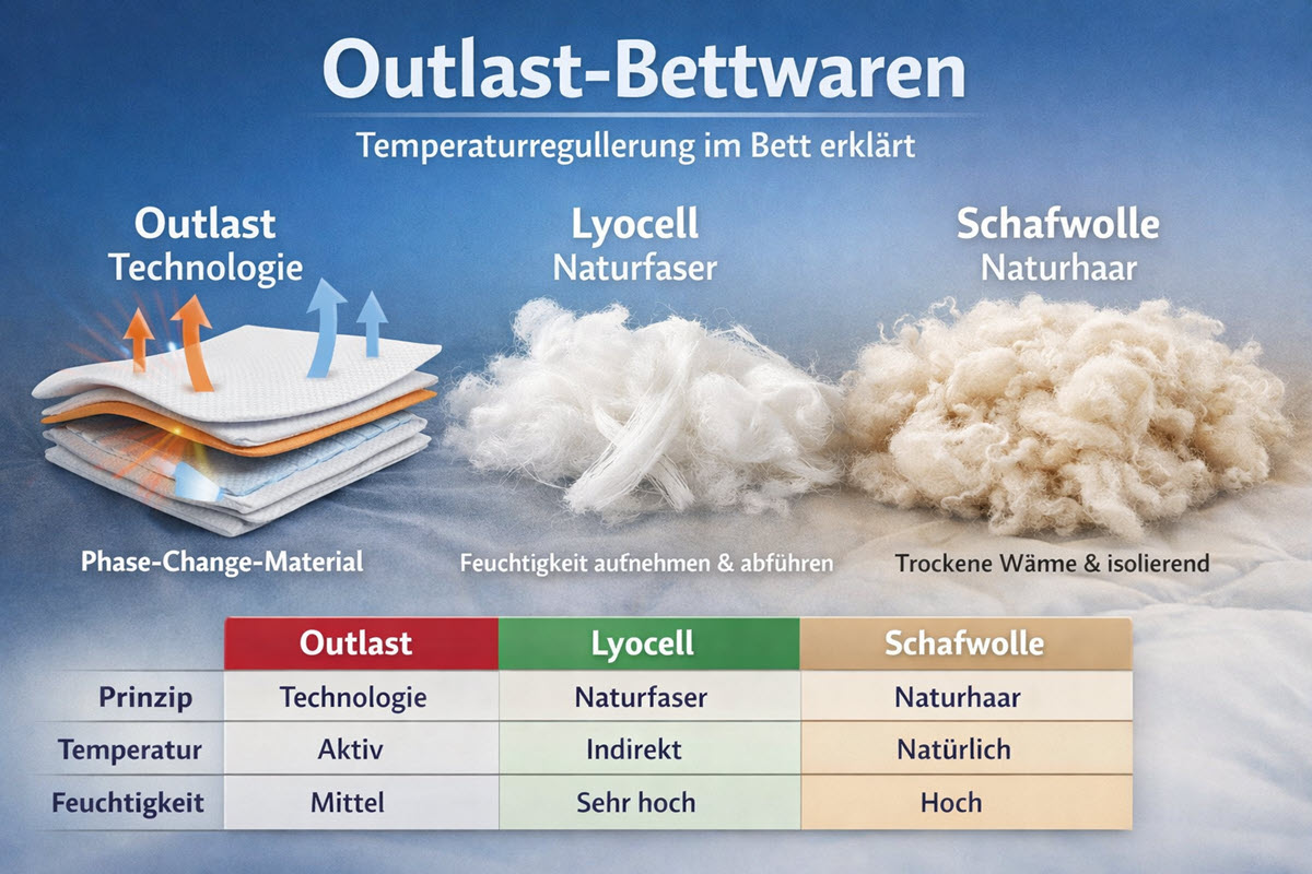 Outlast im Vergleich zu Lyocell und Schafwolle Outlast im Vergleich zu Lyocell und Schafwolle
